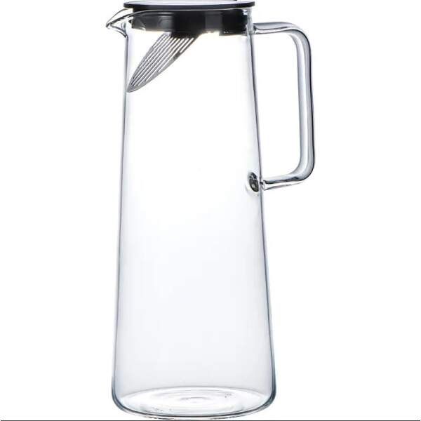 Afbeelding van Waterkaraf 1.4L - Waterkan met Deksel En Filter - Glas - Zwart - Glazen Karaf 1,4 Liter - Multifunctionele