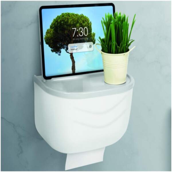 Afbeelding van Bewello® - WC Rolhouder - Toiletrolhouder - Zelfklevend WC Kastje - Wit met Grijs - 210 x 135 x 135 mm -