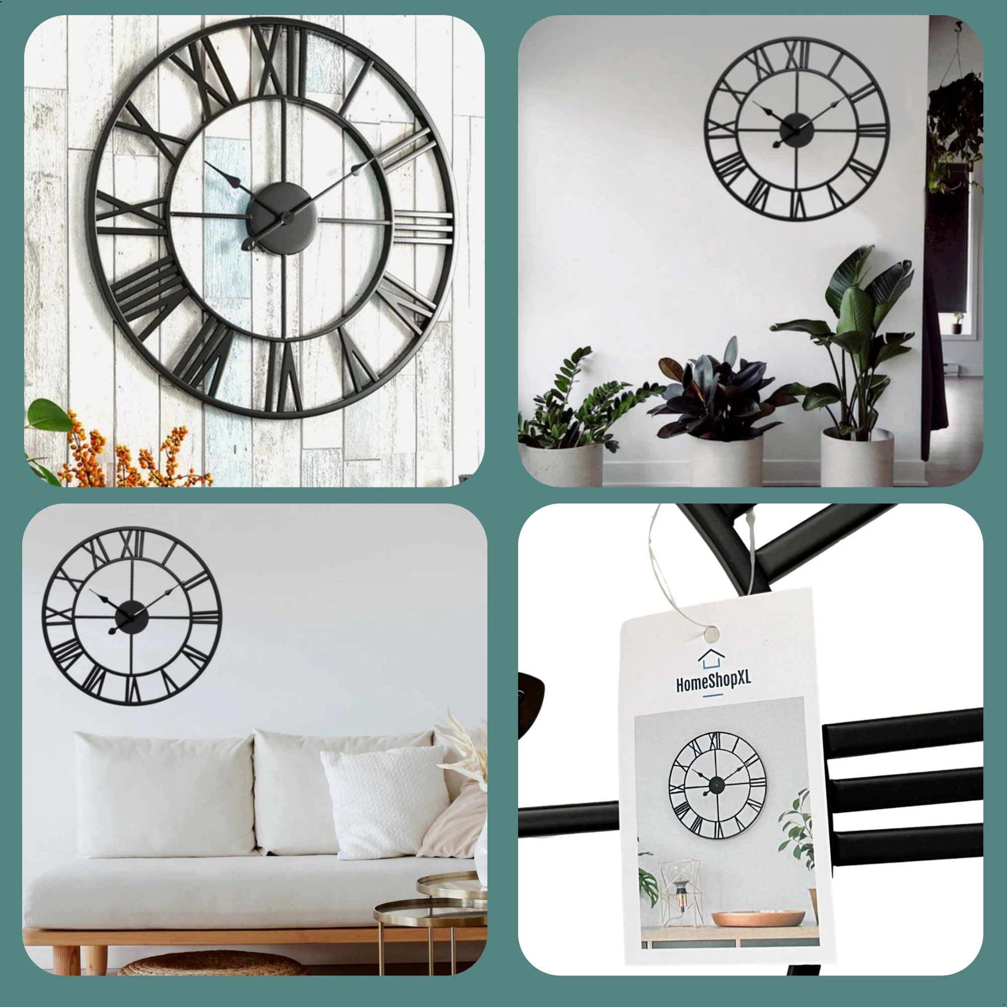 Afbeelding van HSXL - 40cm Kleine Stille Wandklok Landelijk en Industrieel uit Zwart Metaal - Klein - 40 cm - Metalen