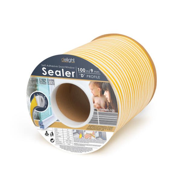 Afbeelding van Tochtstrip voor Deuren op Rol - Tochtband voor Ramen - 100 Meter - Zelfklevend - 'D' Profiel - Wit