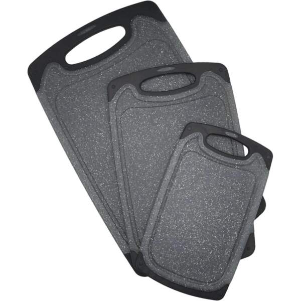 Afbeelding van 3 delige Kunststof Snijplanken Set Zwart met Antislip Handvaten – met Grote Snijplank van 40x24cm - 4425