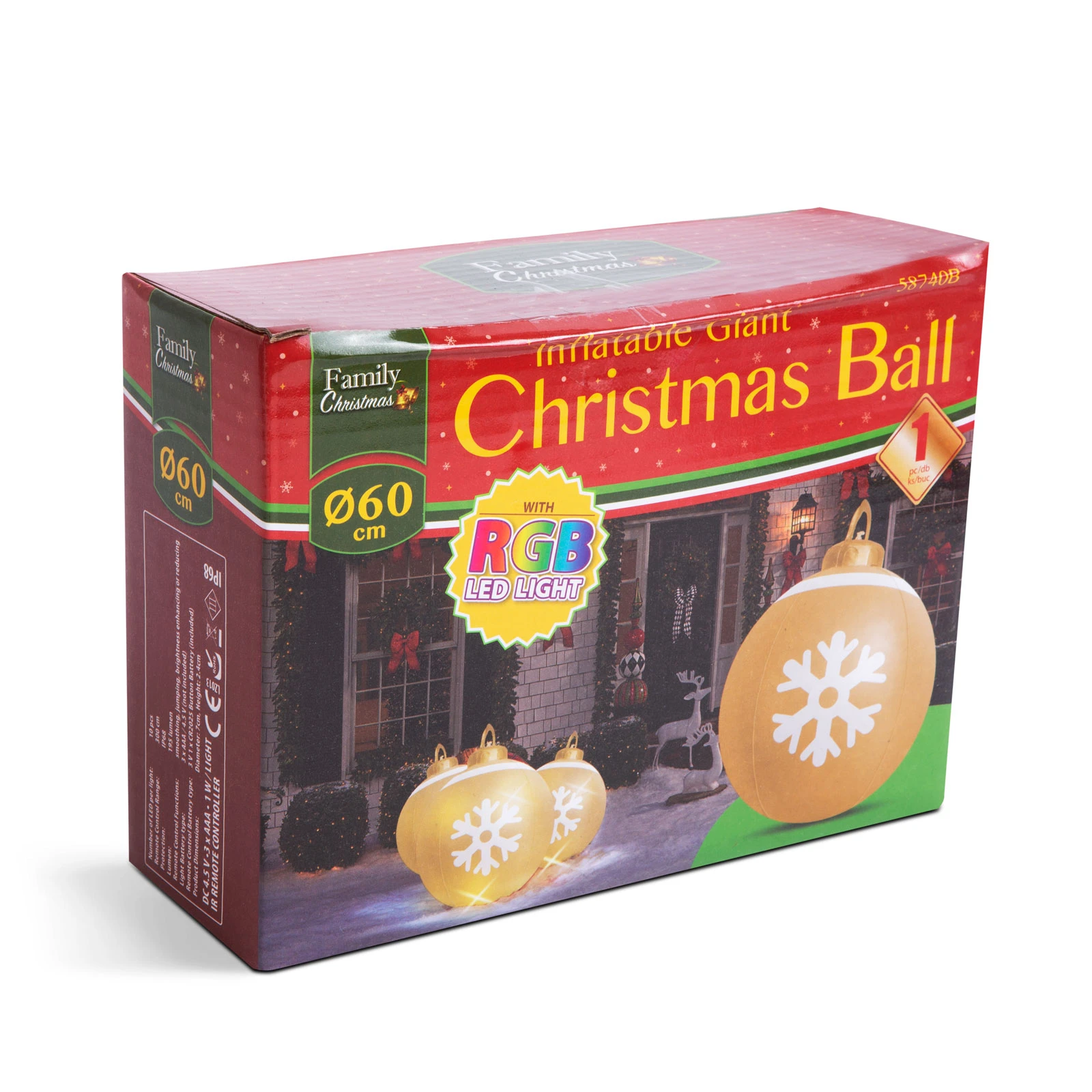 Afbeelding van Kerstverlichting Buiten op Batterijen - Opblaasbare Reuze Kerstbal Verlicht 60 cm - Goud/Wit - RGB kleuren +