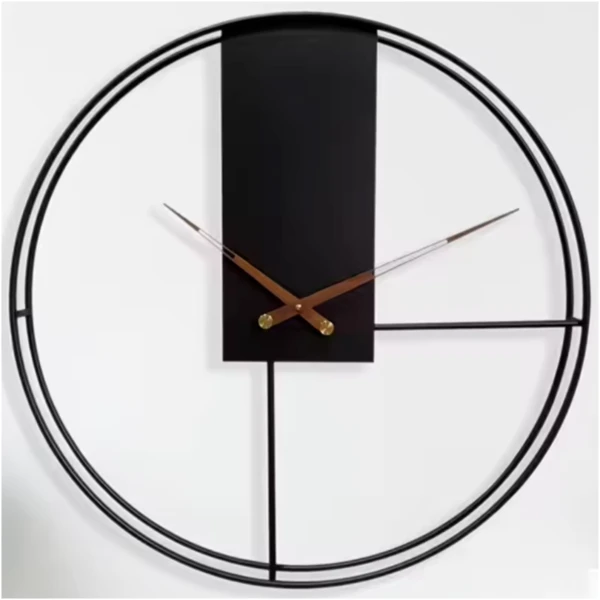Afbeelding van HSXL - 60cm Grote Stille Wandklok Landelijk en Industrieel uit Zwart Metaal met Houten Wijzers - Groot - 60