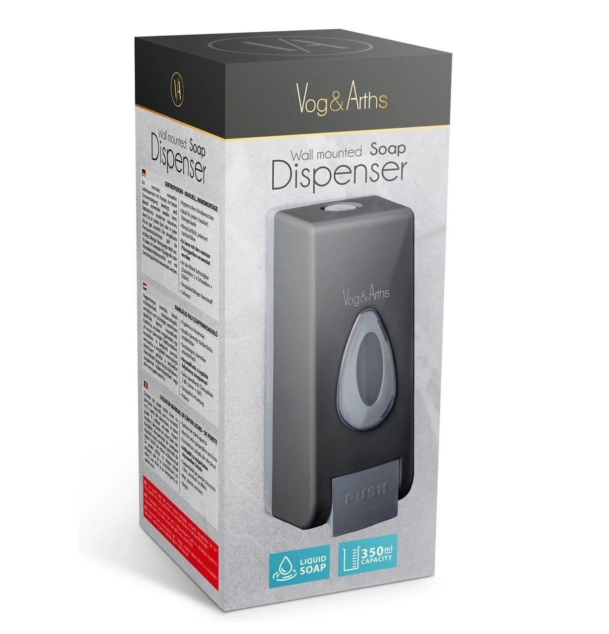 Afbeelding van Vog&Arths - Zeepdispenser Wandmontage - Hangend Zeeppompje Muur - Mat Zwart - Mechanische Zeep pomp -