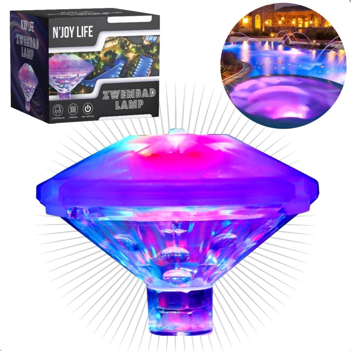 Afbeelding van N'JOY LIFE Zwembad Lamp Drijvend - Zwembadverlichting - Disco Lamp - Bad accessoires - Onderwater en