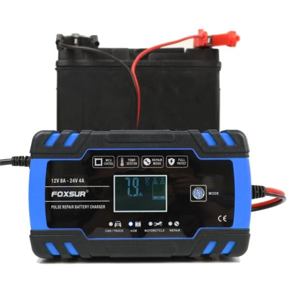 Afbeelding van FOXSUR - Acculader - Druppellader - voor 12v & 24v! - Geschikt voor Motor Auto Scooter Vrachtwagen Boot