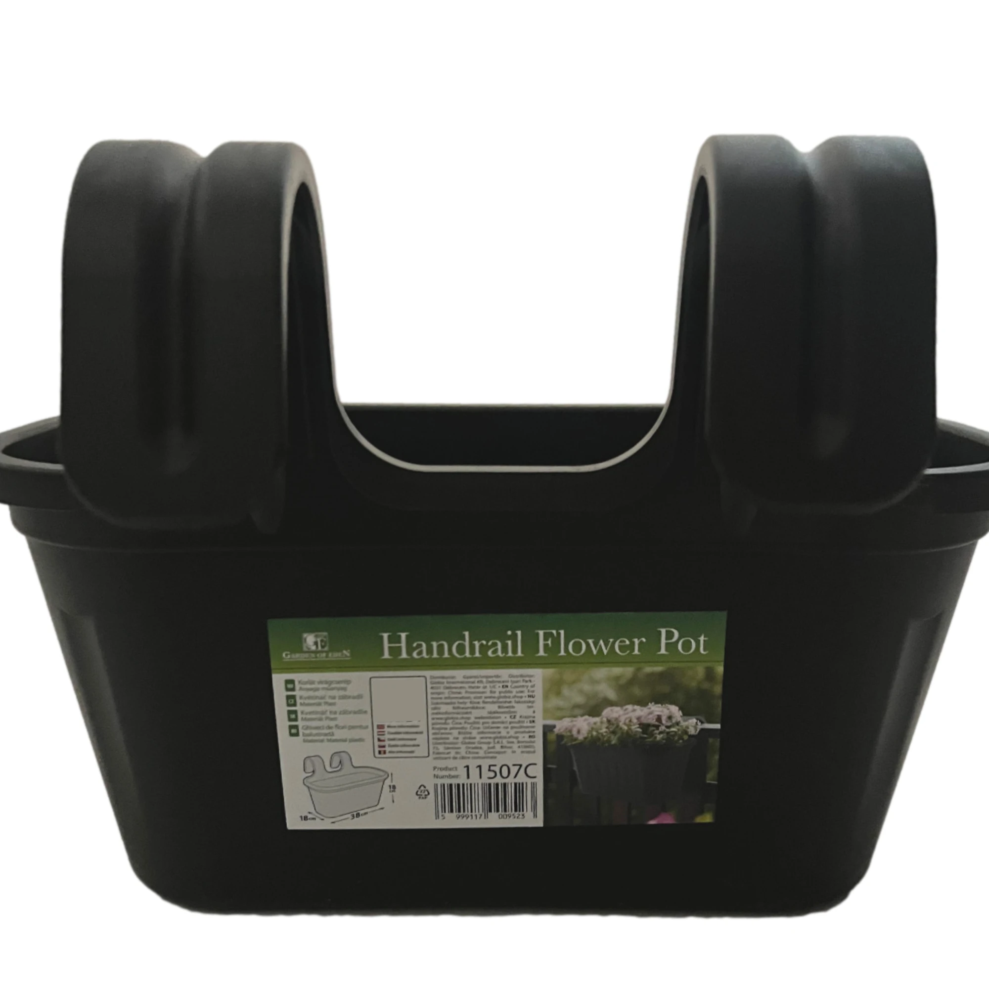 Afbeelding van Rechthoekige Hangende Kunststof Balkon Plantenbak/Bloembak met Haken - Bloempot voor Reling - 38 x 18 x 18 cm