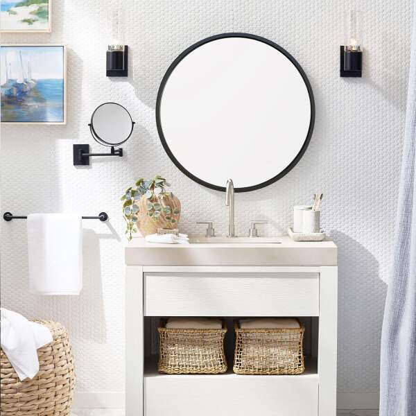Afbeelding van HSXL - Spiegels - Luxe Ronde Spiegel Zwart - 80 cm Groot - Grote Wandspiegel 80cm Rond met Zwarte Rand -