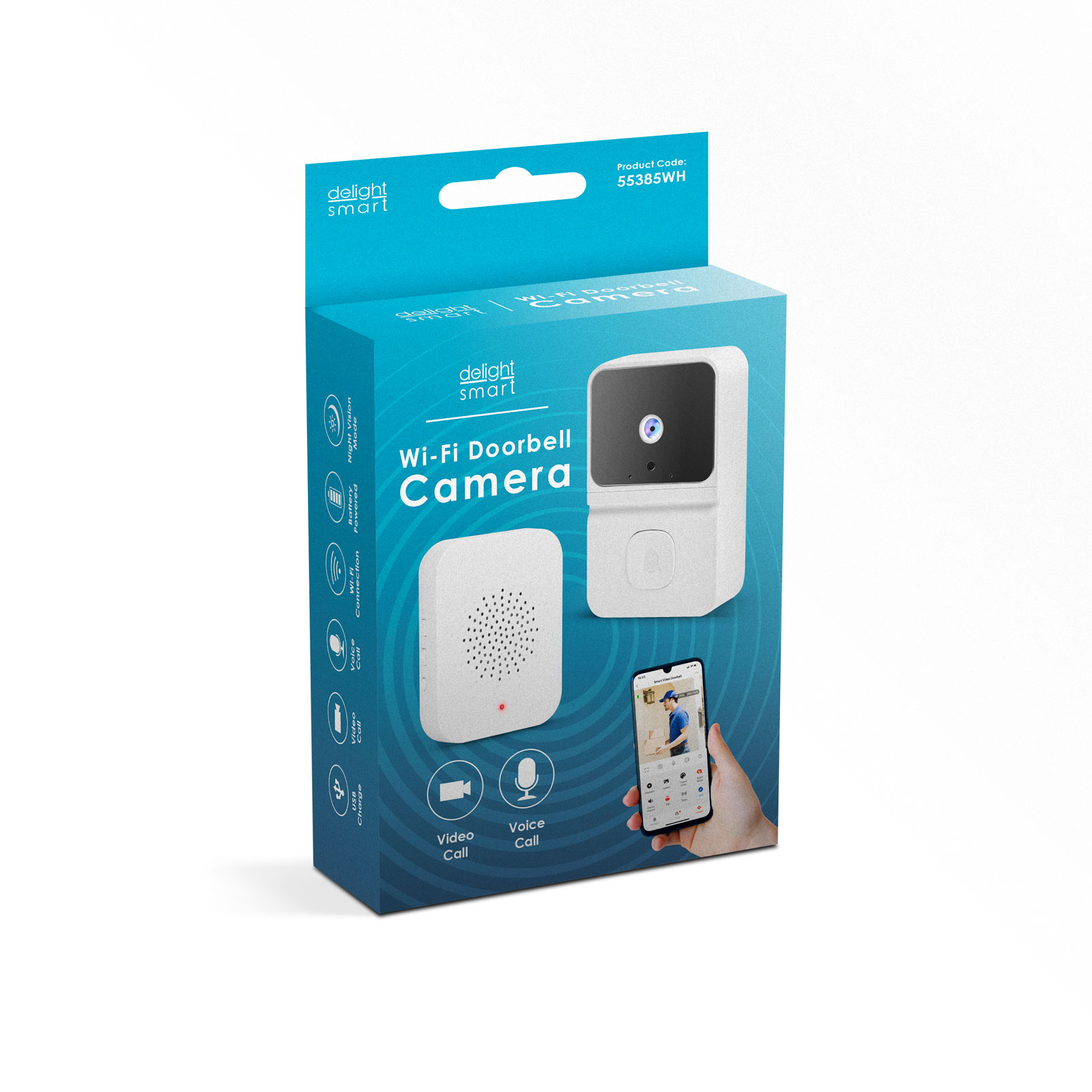 Afbeelding van Delight Video Deurbel met Camera En Wifi - Intercom – HD – Nachtzicht - Deurbellen met Camera - 55385WH