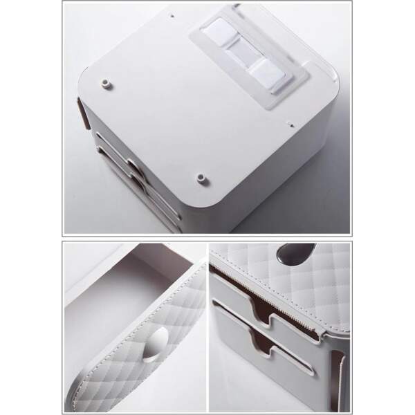 Afbeelding van Bewello® - WC Rolhouder - Toiletrolhouder - Zelfklevend WC Kastje - Wit met Grijs - 205 x 125 x 220 mm -