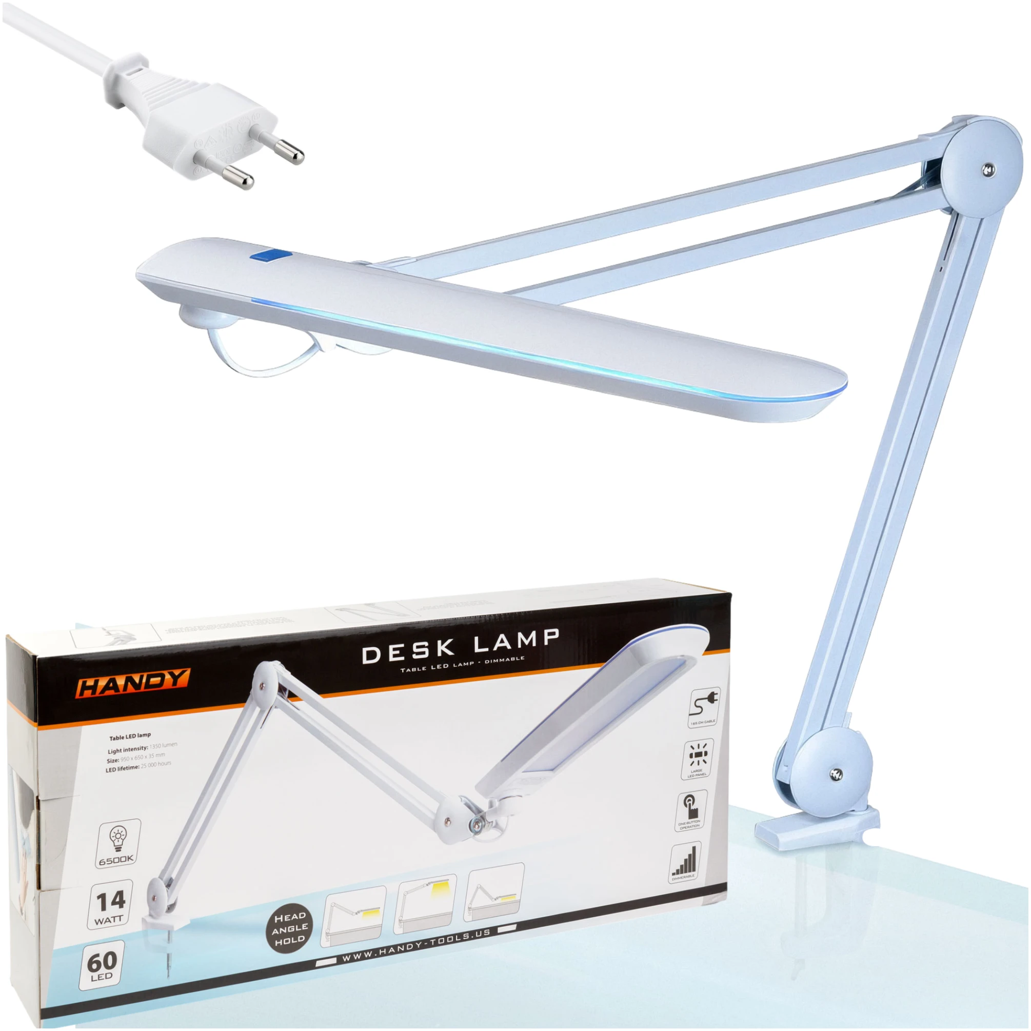 Afbeelding van Handy - Bureaulamp met Tafelklem - Bureau Verlichting - Op Netstroom - Grote Dimbare LED unit - Loeplamp -