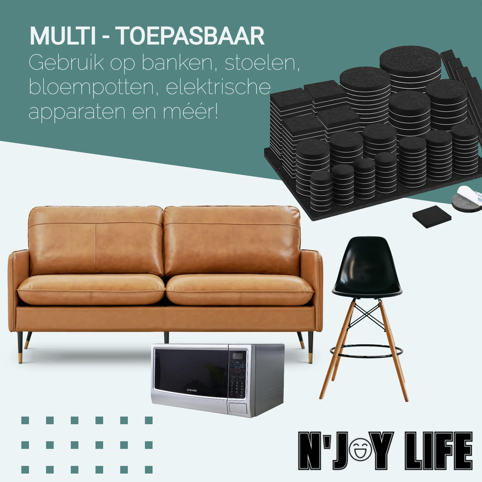 Afbeelding van 300x N'JOY LIFE Premium Viltjes Stoelpoten - Zwart - Zelfklevend Anti Kras Meubelvilt voor Meubels - 300