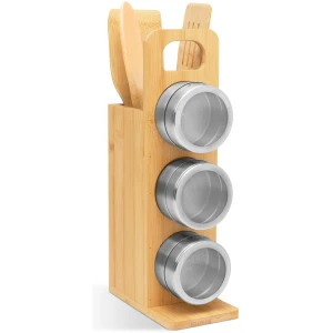 Afbeelding van Magnetisch Bamboe Kruidenrek met Kookgerei - Kruidenpotjes met strooideksel - Kruidenrekje - 5d45 a8f7 4b0f