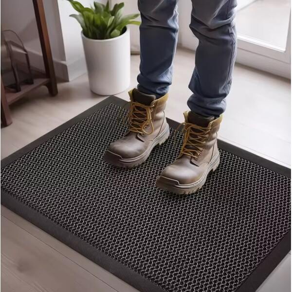 Afbeelding van 3D Mesh Deurmat Anti-Slip voor binnen - 90x60cm - Rubber/Stof - Zwart - Droogloopmat Antislip - 5e18 5d5f
