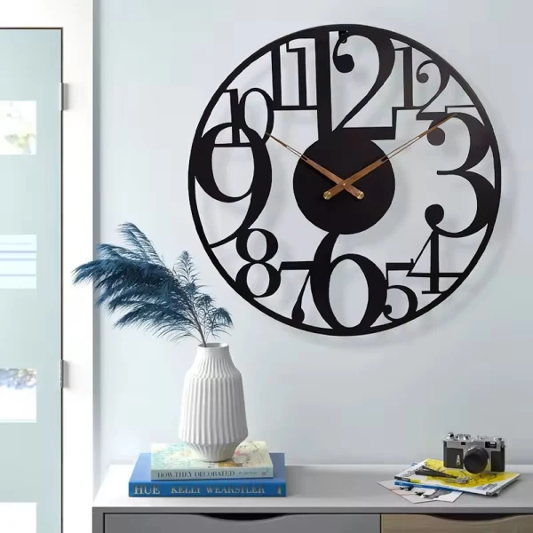 Afbeelding van HSXL - 60cm Grote Stille Wandklok Landelijk en Industrieel uit Zwart Metaal - Groot - 60 cm - Metalen
