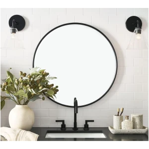 Afbeelding van HSXL - Spiegels - Luxe Ronde Spiegel Zwart - 60 cm Groot - Grote Wandspiegel 60cm Rond met Zwarte Rand -