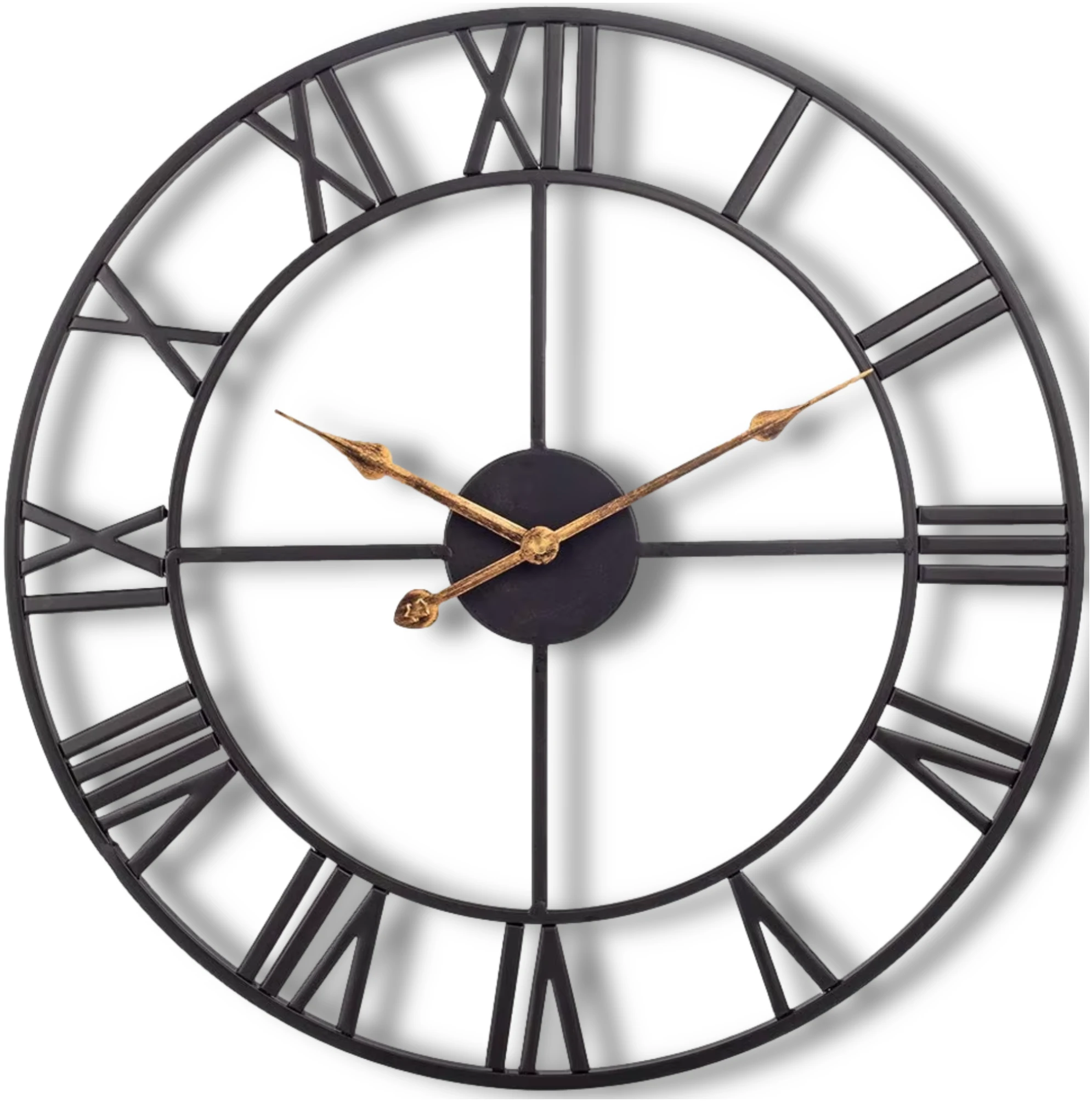 Afbeelding van HSXL - 60cm Grote Stille Wandklok Landelijk en Industrieel uit Zwart en Goud Metaal - Groot - 60 cm - Metalen