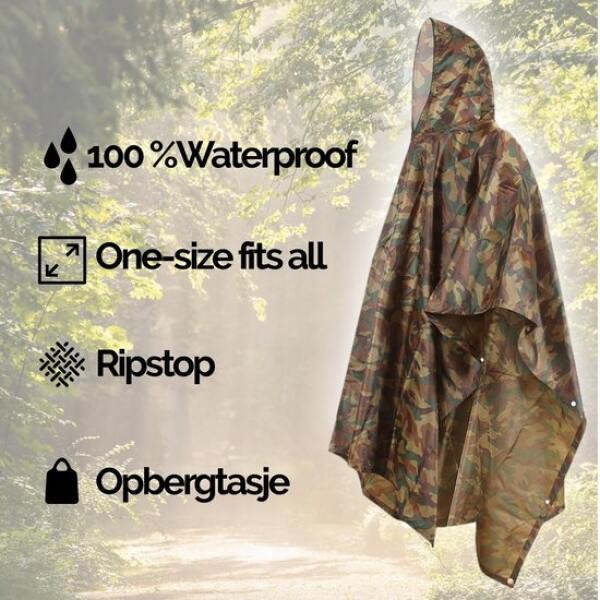 Afbeelding van Regenponcho / Fietsponcho Herbruikbaar voor Volwassenen ( Dames en Heren ) - 200x110cm - 100% Ripstop
