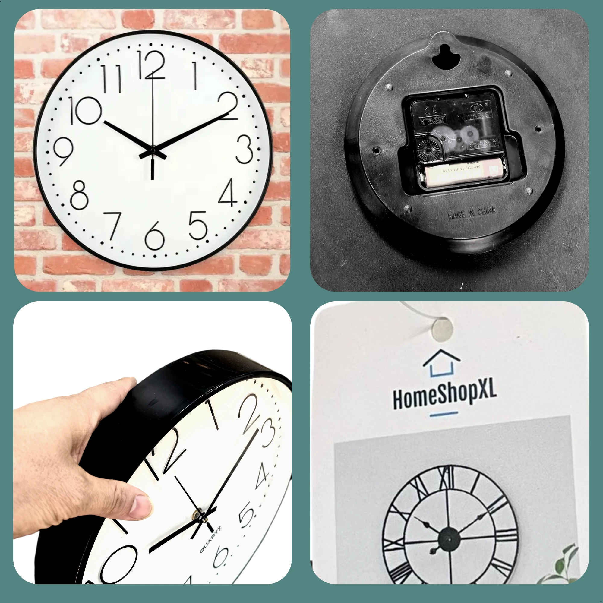 Afbeelding van HSXL - Kleine 30cm Design Wandklok met Stil Quartz Uurwerk - Zwart / Wit - HSM001 - Analoog - Klok Modern -