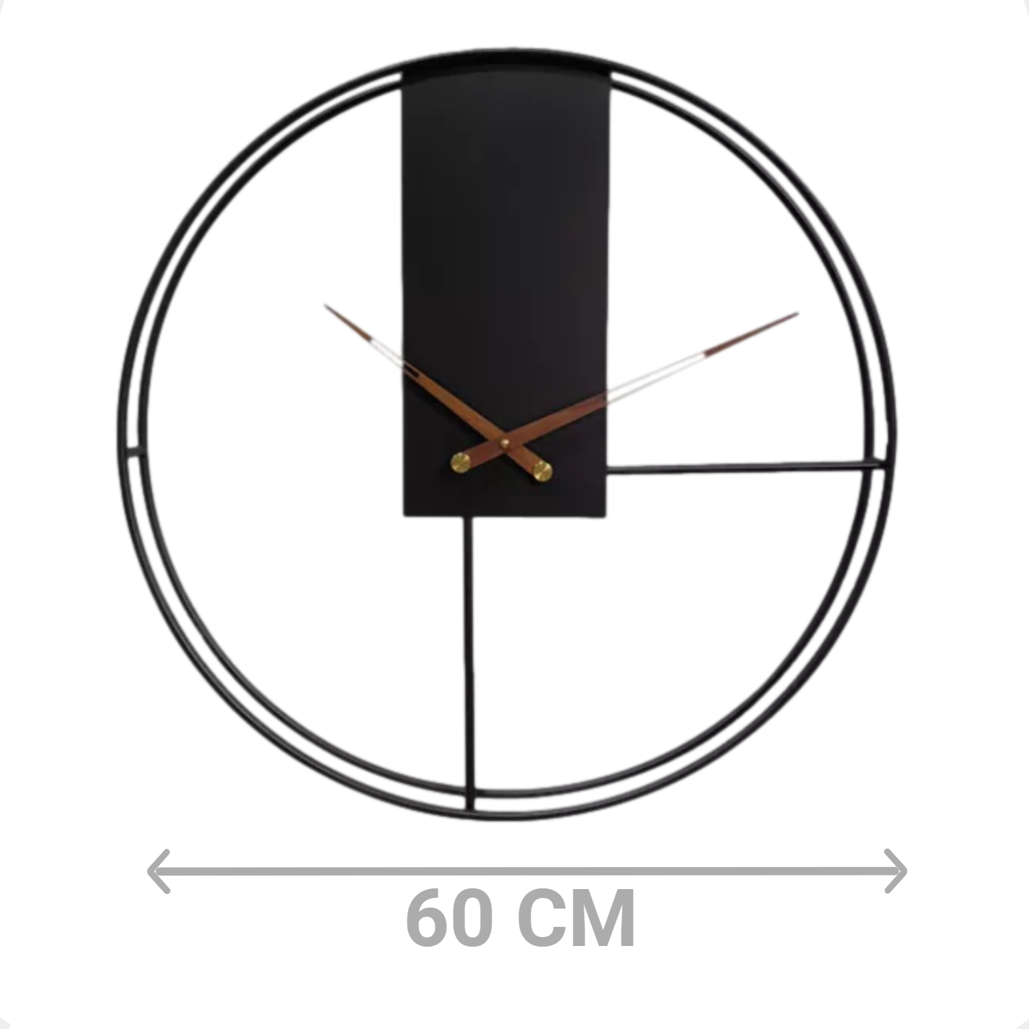 Afbeelding van HSXL - 60cm Grote Stille Wandklok Landelijk en Industrieel uit Zwart Metaal met Houten Wijzers - Groot - 60