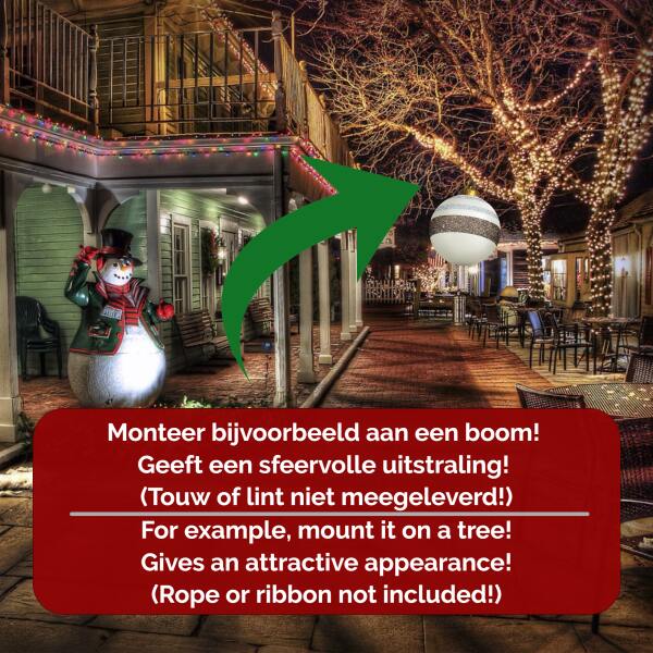 Afbeelding van Kerstverlichting Buiten op Batterijen - Opblaasbare Reuze Kerstbal Verlicht 60 cm - Wit/Bruin - RGB kleuren +