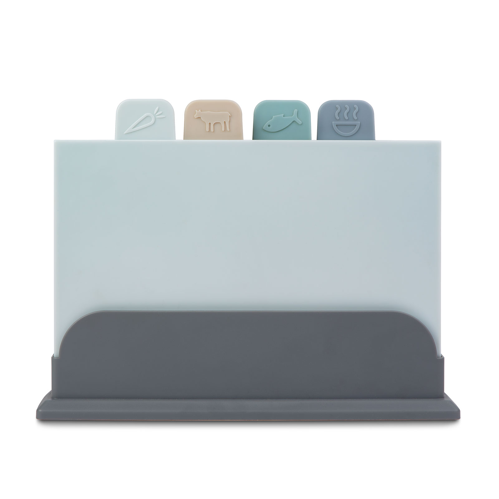 Afbeelding van Bewello - 4-delige Snijplankenset met Houder in Grijs, Beige, Blauw en Groen - Snijplank Kunststof - 6860