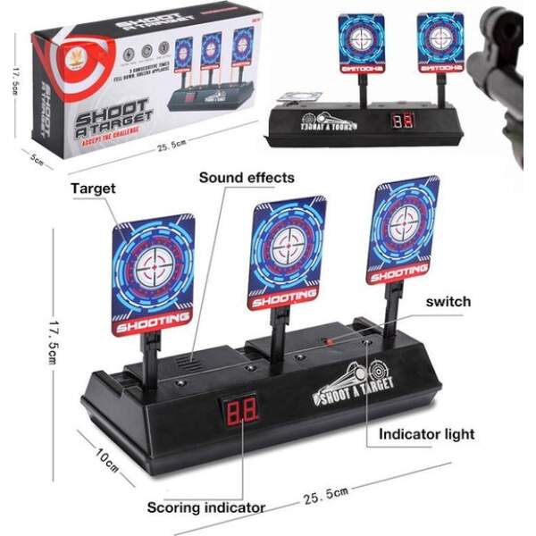 Afbeelding van Elektrische Schietschijf - Digitaal Doelwit Met Drie Schiet Targets - Met LCD Score Bord - 68cc 35a7 47ec