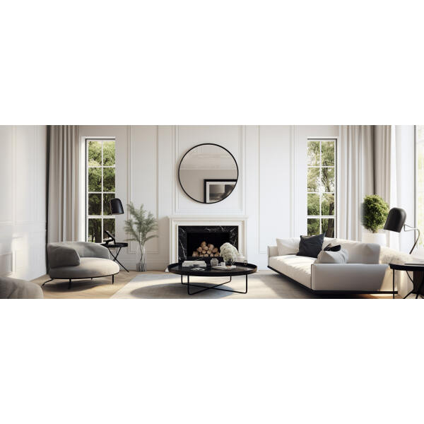 Afbeelding van HSXL - Spiegels - Luxe Ronde Spiegel Zwart - 60 cm Groot - Grote Wandspiegel 60cm Rond met Zwarte Rand -