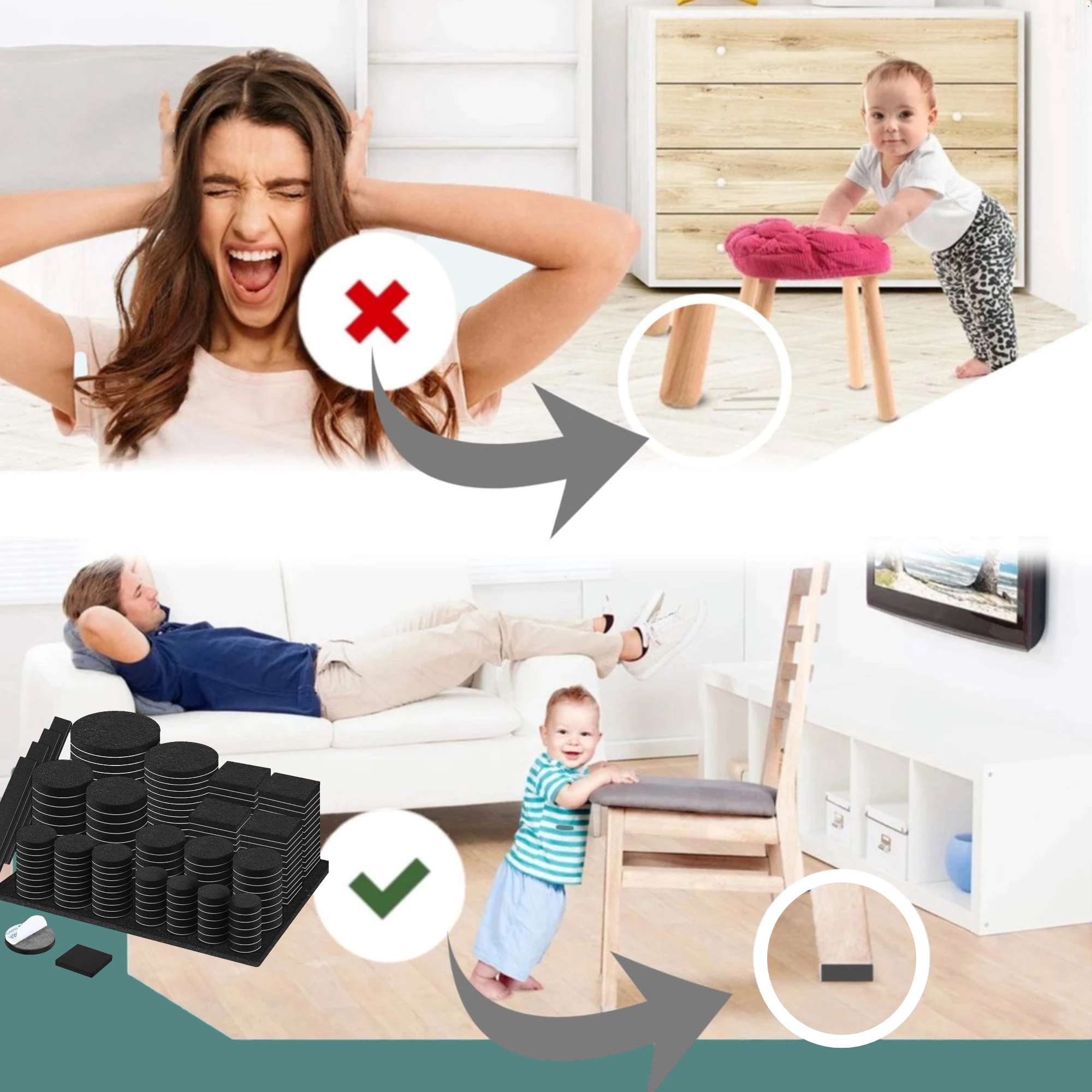 Afbeelding van 300x N'JOY LIFE Premium Viltjes Stoelpoten - Zwart - Zelfklevend Anti Kras Meubelvilt voor Meubels - 300