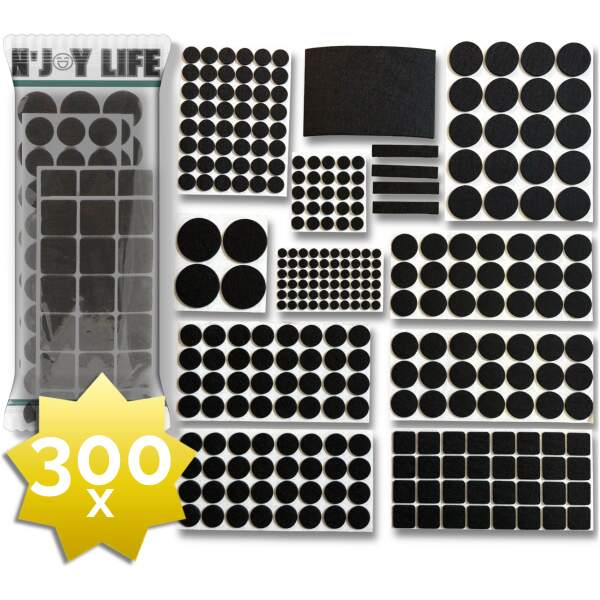 Afbeelding van 300x N'JOY LIFE Premium Viltjes Stoelpoten - Zwart - Zelfklevend Anti Kras Meubelvilt voor Meubels - 300