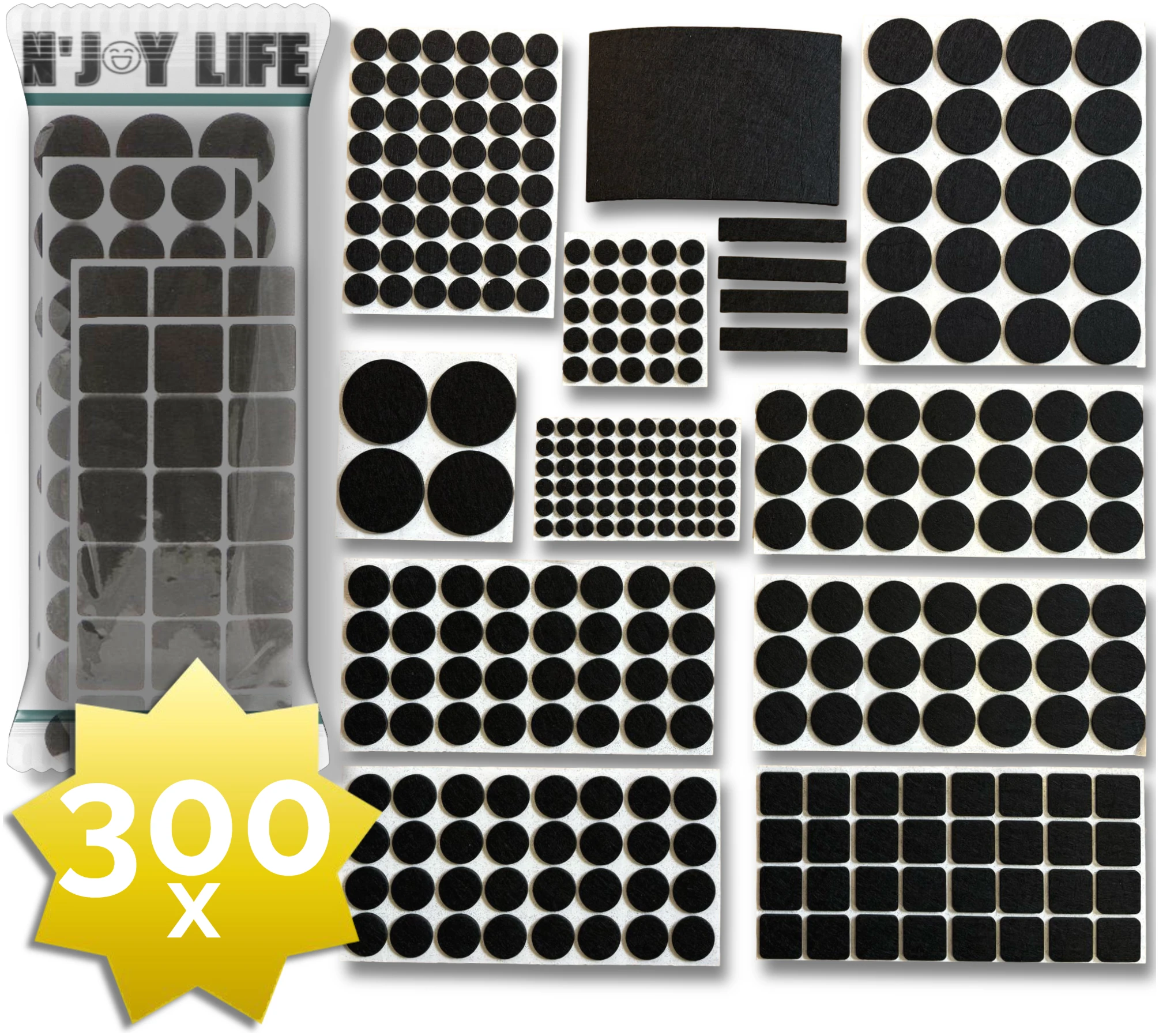 Afbeelding van 300x N'JOY LIFE Premium Viltjes Stoelpoten - Zwart - Zelfklevend Anti Kras Meubelvilt voor Meubels - 300