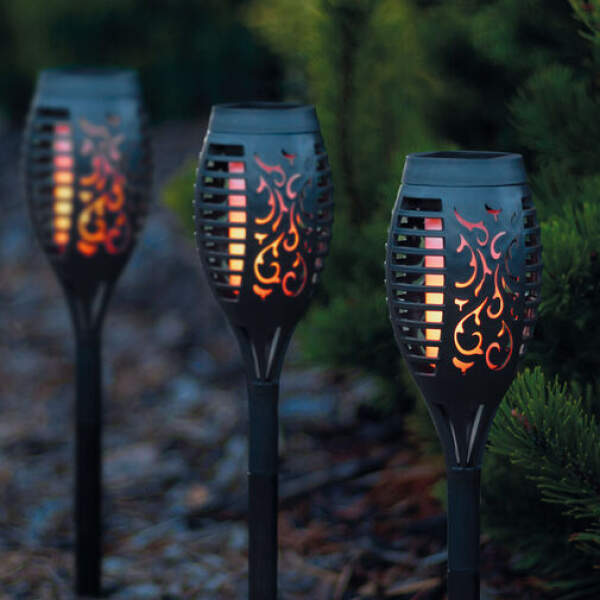 Afbeelding van Garden of Eden - Tuinfakkels Zonne-energie Solar Prikspots met Vlameffect - Set van 4 - Tuinverlichting /