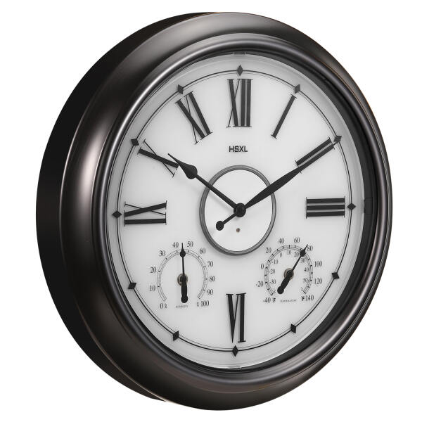 Afbeelding van HSXL - Verlichte Quartz Wandklok 45 cm - Binnen óf Buitenklok - Zwarte Industriële LED Klok - Stil Uurwerk