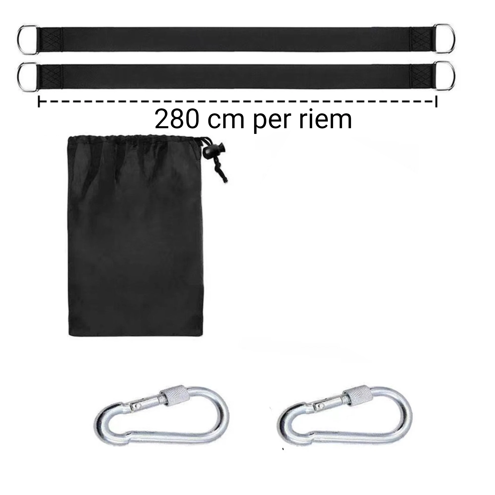 Afbeelding van HSXL Hangmat Ophangsysteem EXTRA LANG - 2x Nylonband 280cm lang (dubbelgeslagen 140cm) - 2x Karabijnhaak -