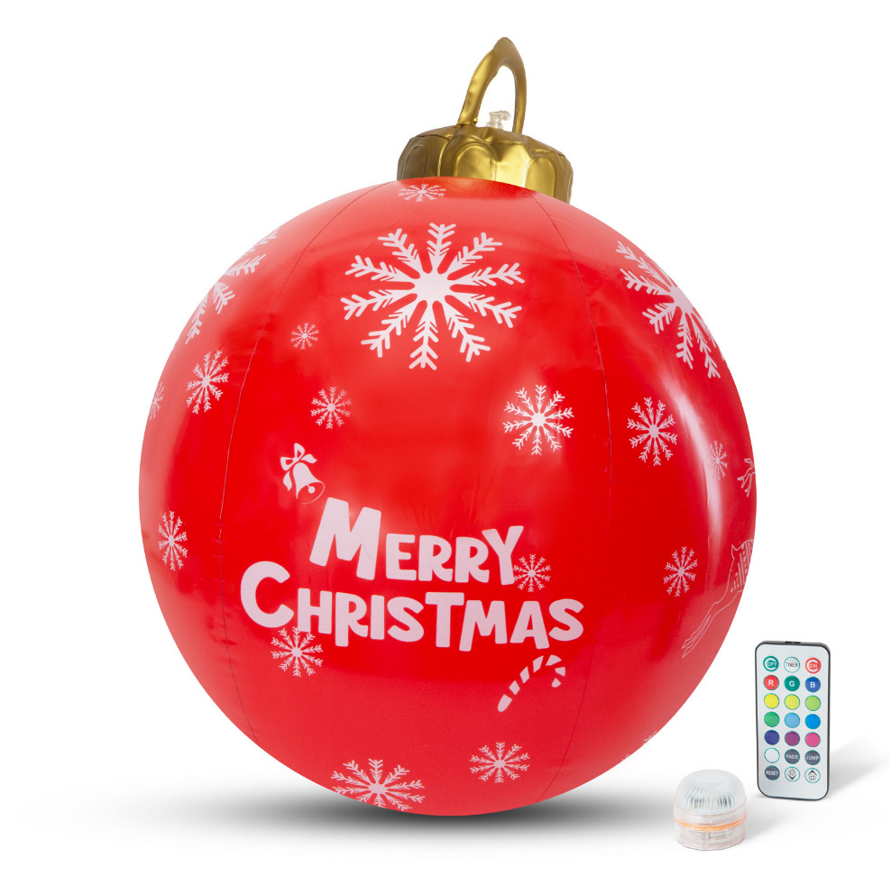 Afbeelding van Kerstverlichting Buiten op Batterijen - Opblaasbare Reuze Kerstbal Verlicht 60 cm - Rood/Wit - RGB kleuren +