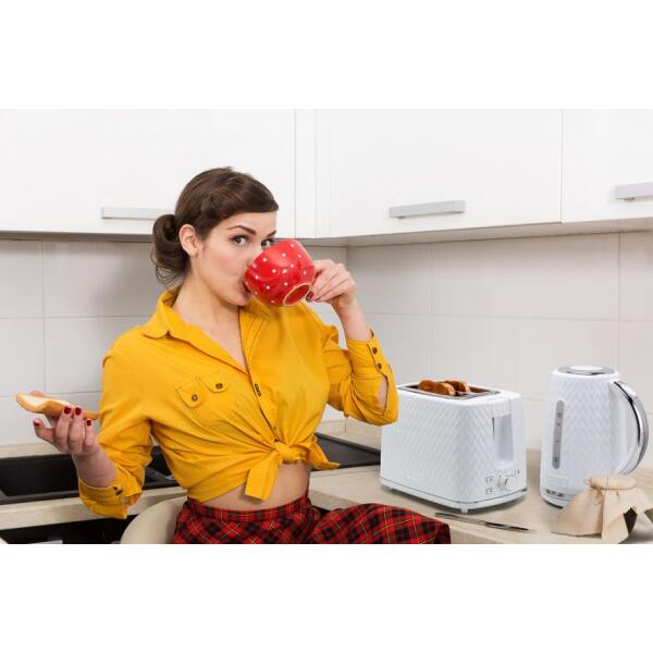 Afbeelding van Toaster Broodrooster Retro - Wit - Vintage Geroosterd brood Toaster - met Cool Wall, Ontdooi en Opwarmfunctie