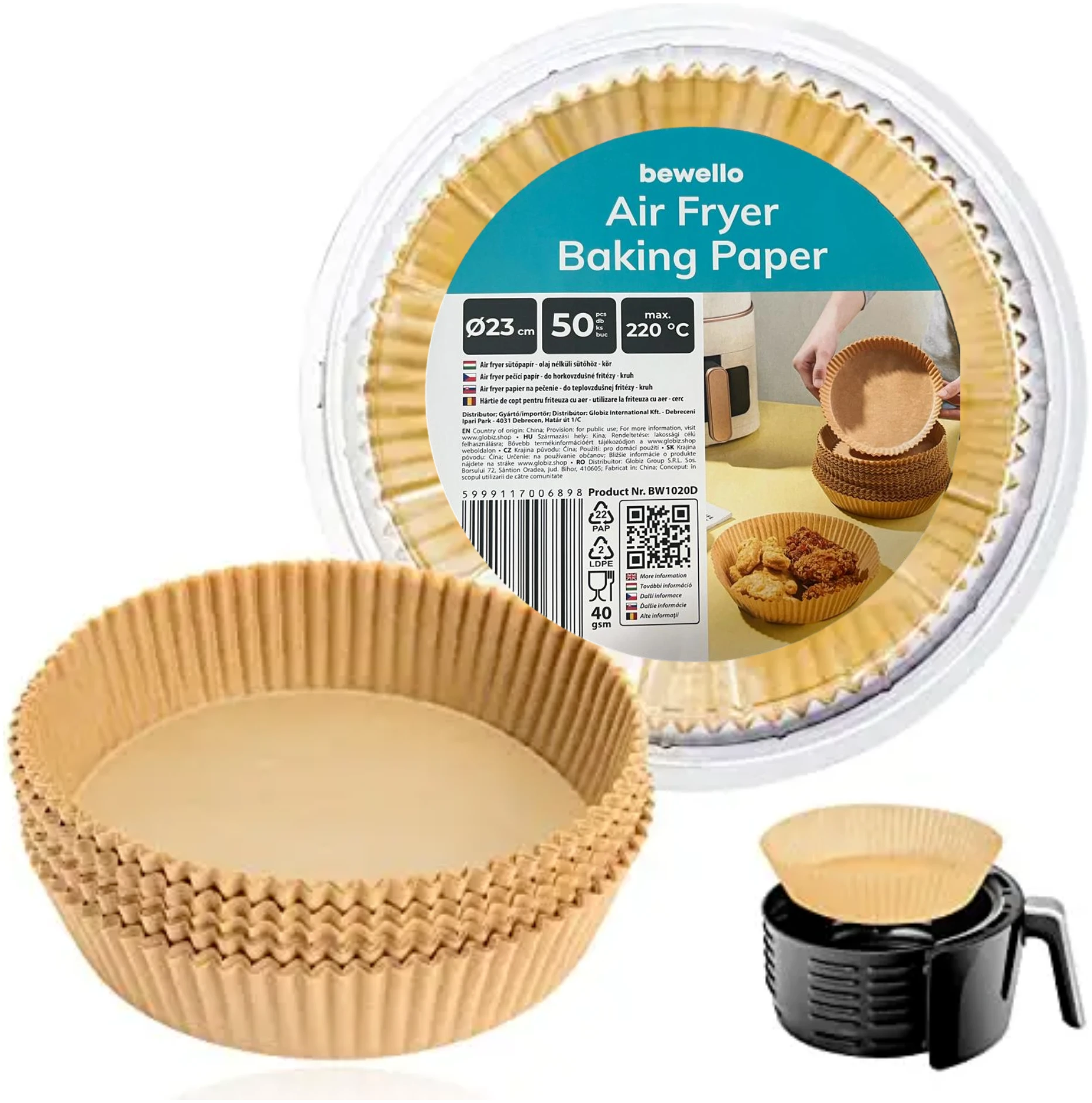 Afbeelding van Bewello Airfryer Bakpapier Rond - 23 cm - Air Fryer Bakpapier XXL - Airfryer Wegwerpbakjes - 50 stuks - 7d17