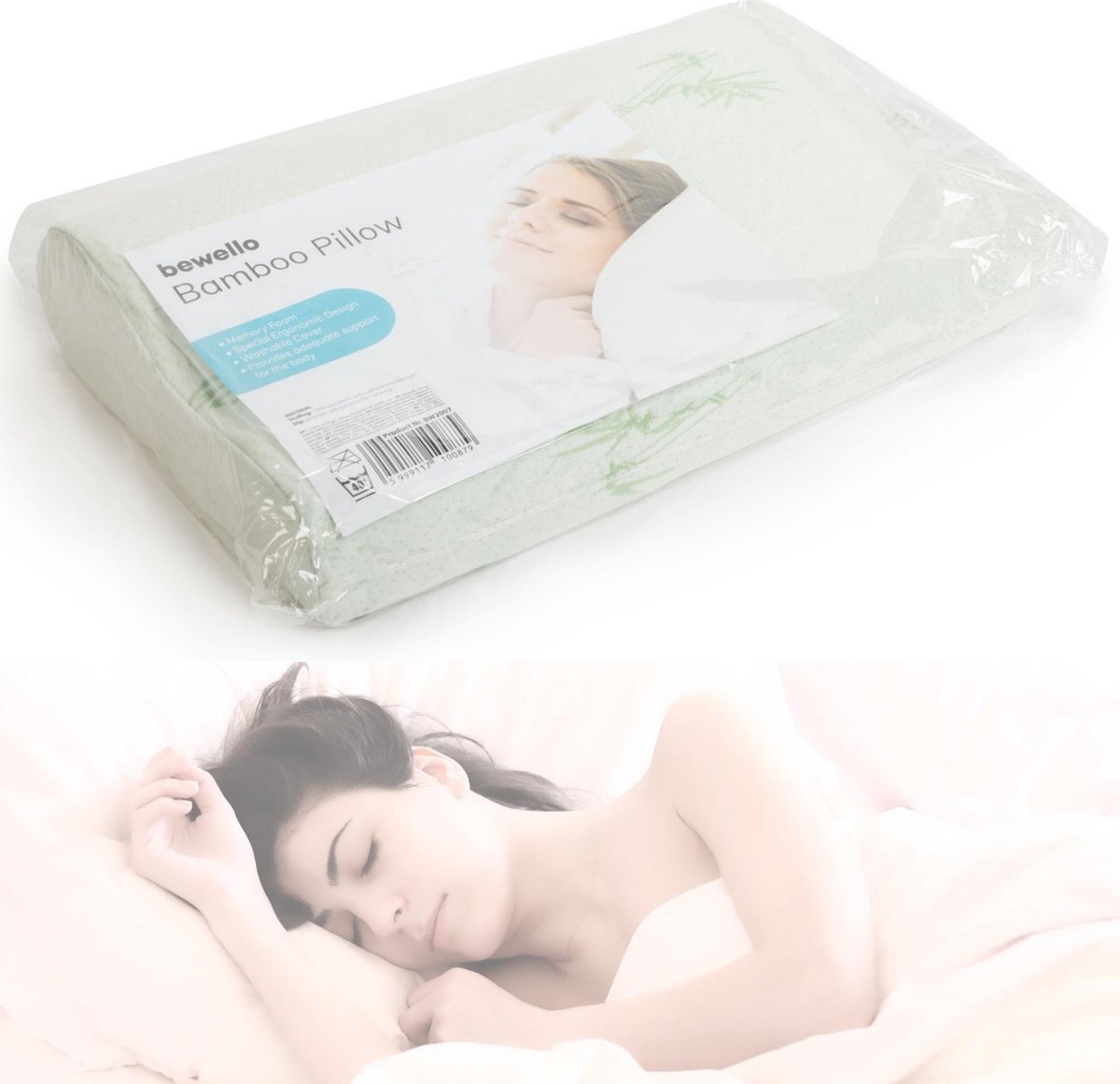 Afbeelding van Bewello® - Ergonomisch Hoofdkussen tegen Nekklachten - Kussen 50x30CM - met Hoes - Ergonomisch Traagschuim