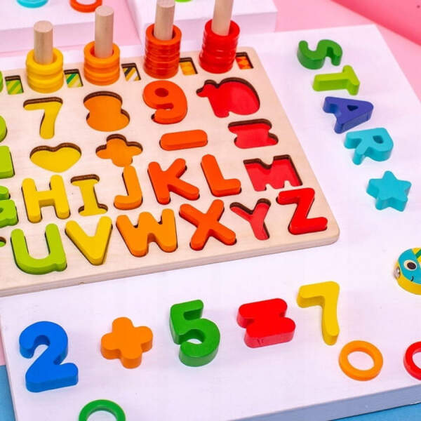 Afbeelding van Visjes Vangen Spel met Letter Puzzel en Telraam - Houten Educatief speelgoed - Vissen vangen Hout - Leren