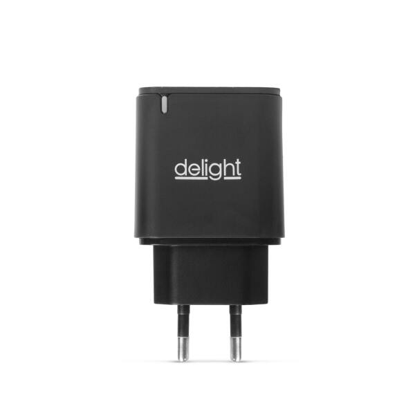 Afbeelding van Dubbele USB Stekker Oplader met 2 poorten PD20W - Zwart - Snellader - USB A & USB C Lader - Oplaadblok -