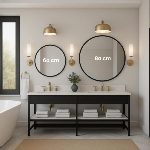 Afbeelding van HSXL - Spiegels - Luxe Ronde Spiegel Zwart - 60 cm Groot - Grote Wandspiegel 60cm Rond met Zwarte Rand -