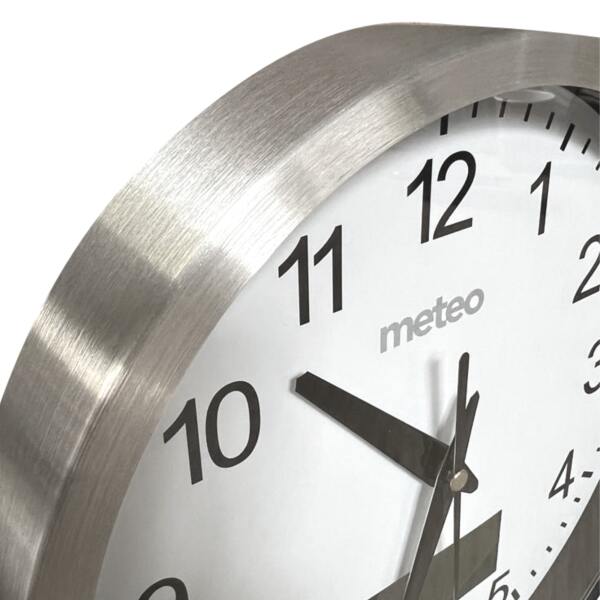 Afbeelding van Moderne Wandklok - Weerklok met Stil uurwerk - Kantoorklok met Temperatuurmeter - Zilver / Wit - Digitaal