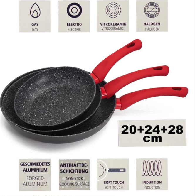 Afbeelding van San Ignacio Koekenpannenset - Koekenpannen Ø20, 24, 28cm - Eco Friendly Pannenset - Rood / Zwart / Grijs