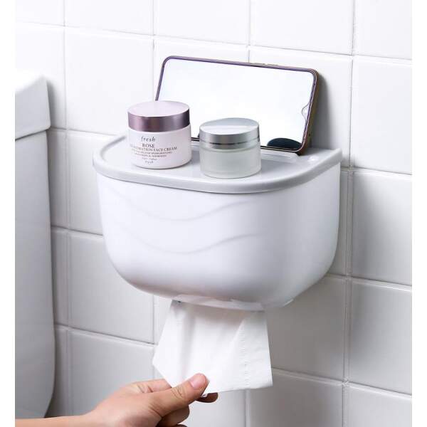 Afbeelding van Bewello® - WC Rolhouder - Toiletrolhouder - Zelfklevend WC Kastje - Wit met Grijs - 210 x 135 x 135 mm -