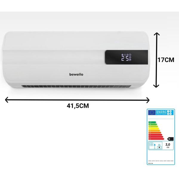 Afbeelding van Elektrische Verwarming Kachel Wand Hangend met Thermostaat - Ventilator Functie - Wandbevestiging - tot 30m2