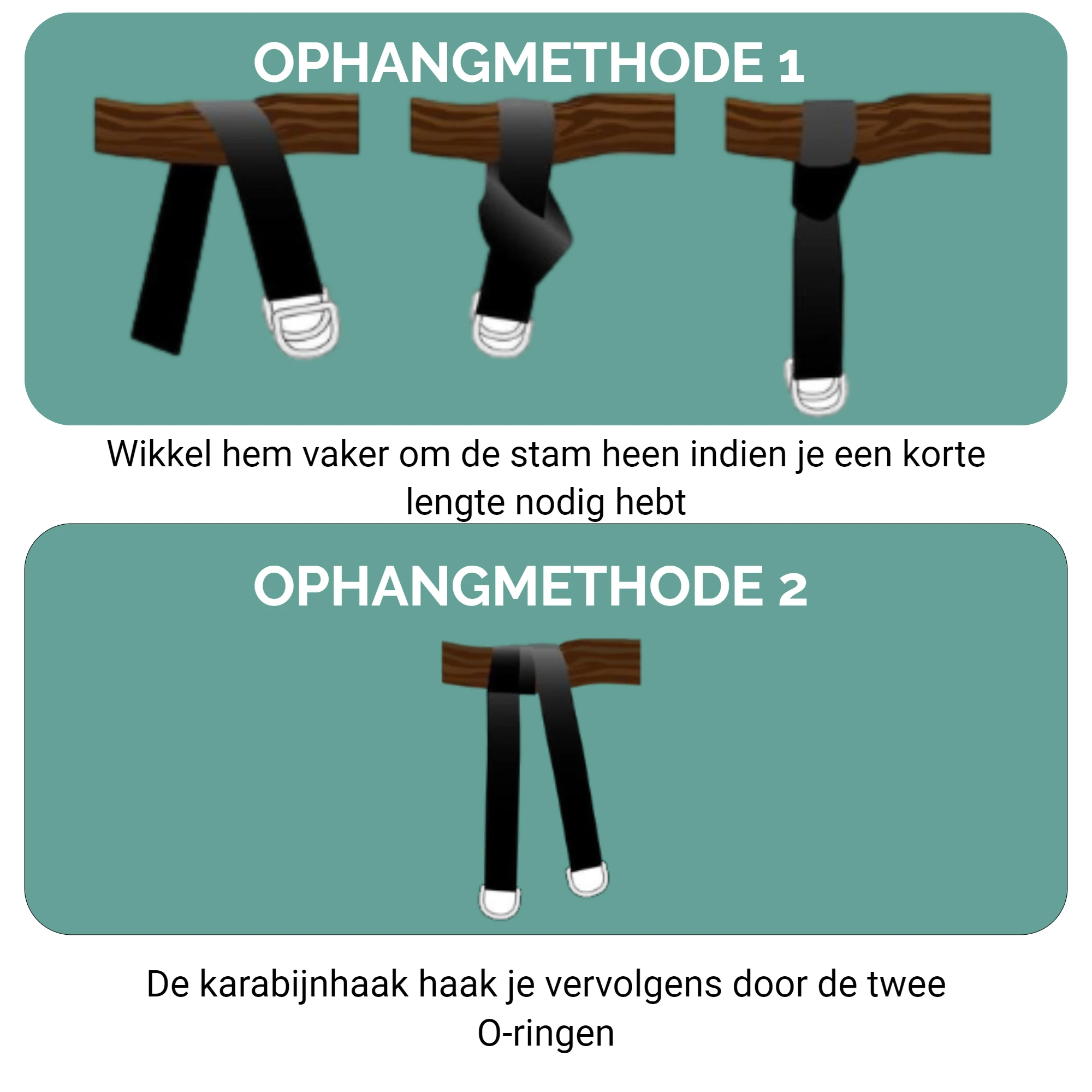 Afbeelding van HSXL Hangmat Ophangsysteem EXTRA LANG - 2x Nylonband 280cm lang (dubbelgeslagen 140cm) - 2x Karabijnhaak -