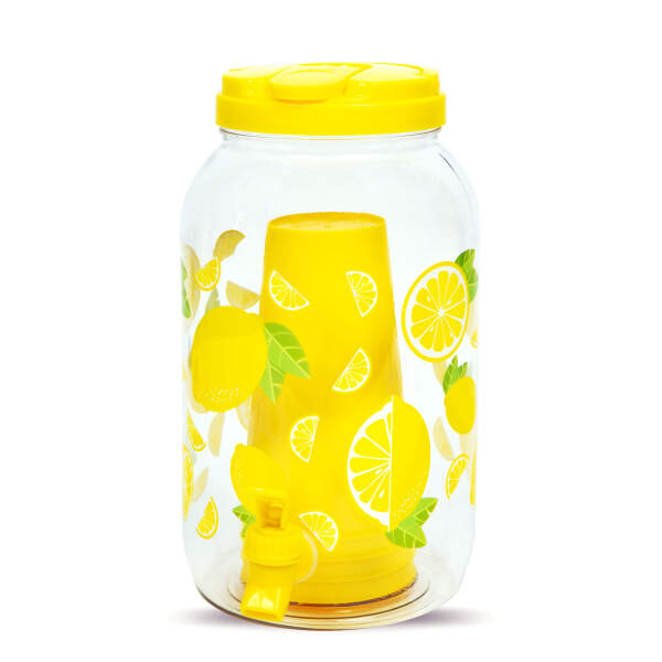 Afbeelding van Limonadedispenser met Kraantje en 4 bekers - Drankdispenser 3,8 Liter - Kunststof - Waterdispenser -