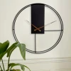 Afbeelding van HSXL - 60cm Grote Stille Wandklok Landelijk en Industrieel uit Zwart Metaal met Houten Wijzers - Groot - 60