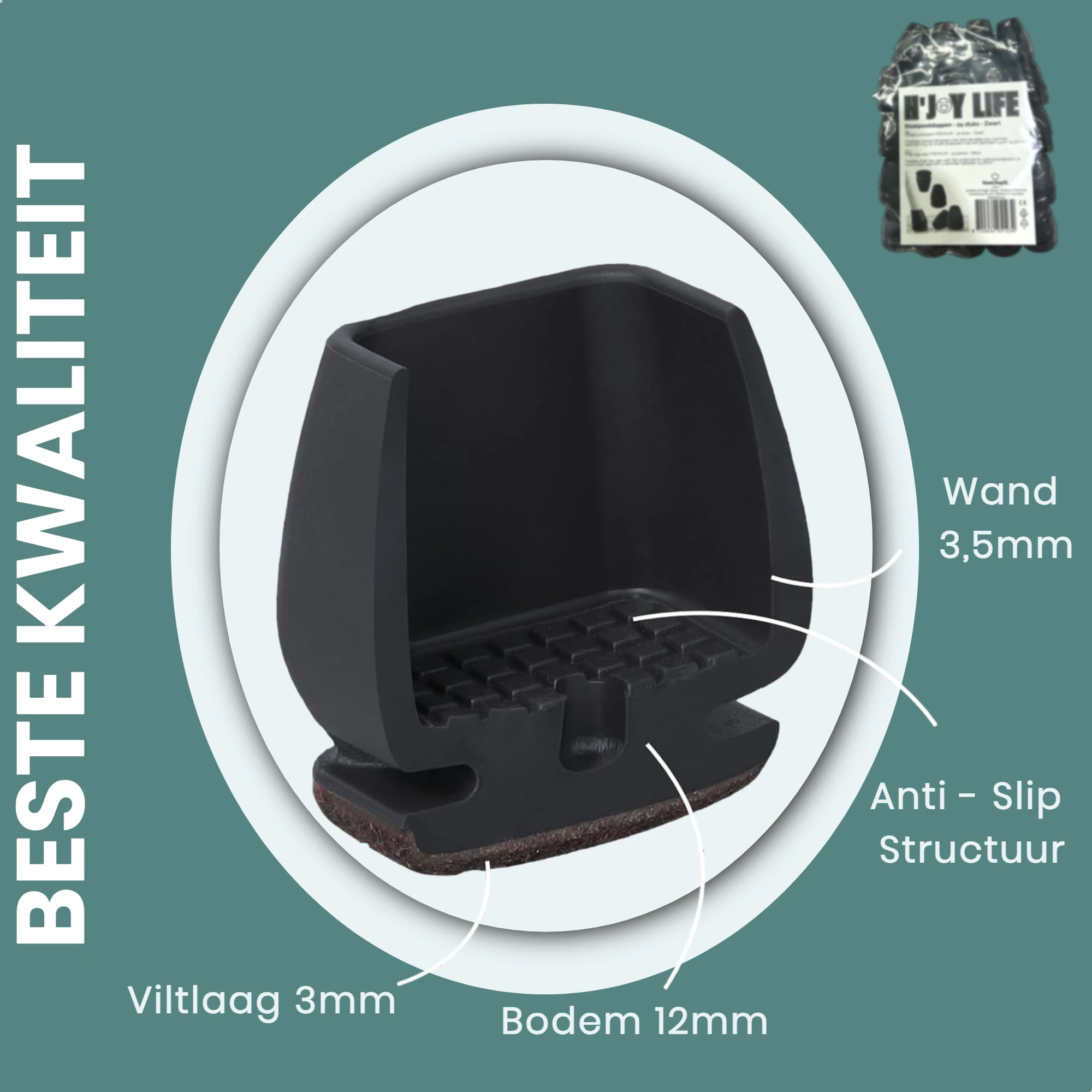 Afbeelding van N'JOY LIFE - 24x Premium Stoelpoot beschermers Flexibel - Stoelpootdoppen 22-28 mm voor Ronde Stoelpoten