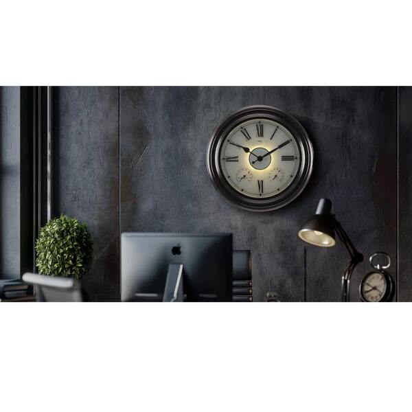 Afbeelding van HSXL - Verlichte Quartz Wandklok 45 cm - Binnen óf Buitenklok - Zwarte Industriële LED Klok - Stil Uurwerk